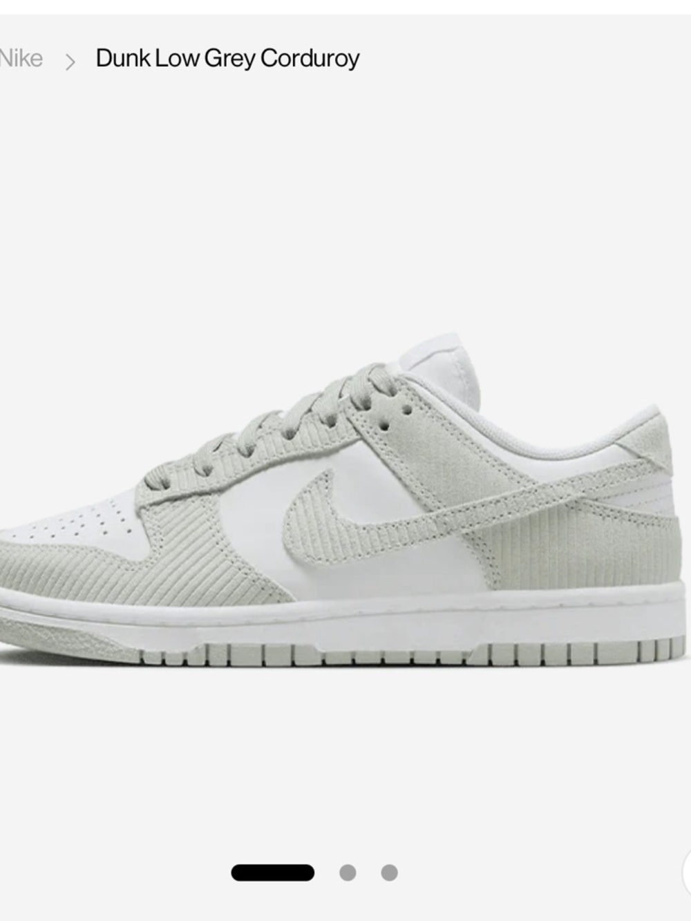 Nike Dunk Low Corduroy in Light Silver White sz 10